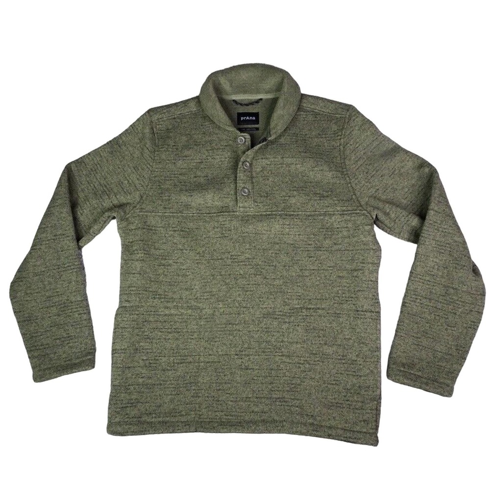 Prana Sweater Mens Large Gray Green Henley Tri Thermal Threads Polartec